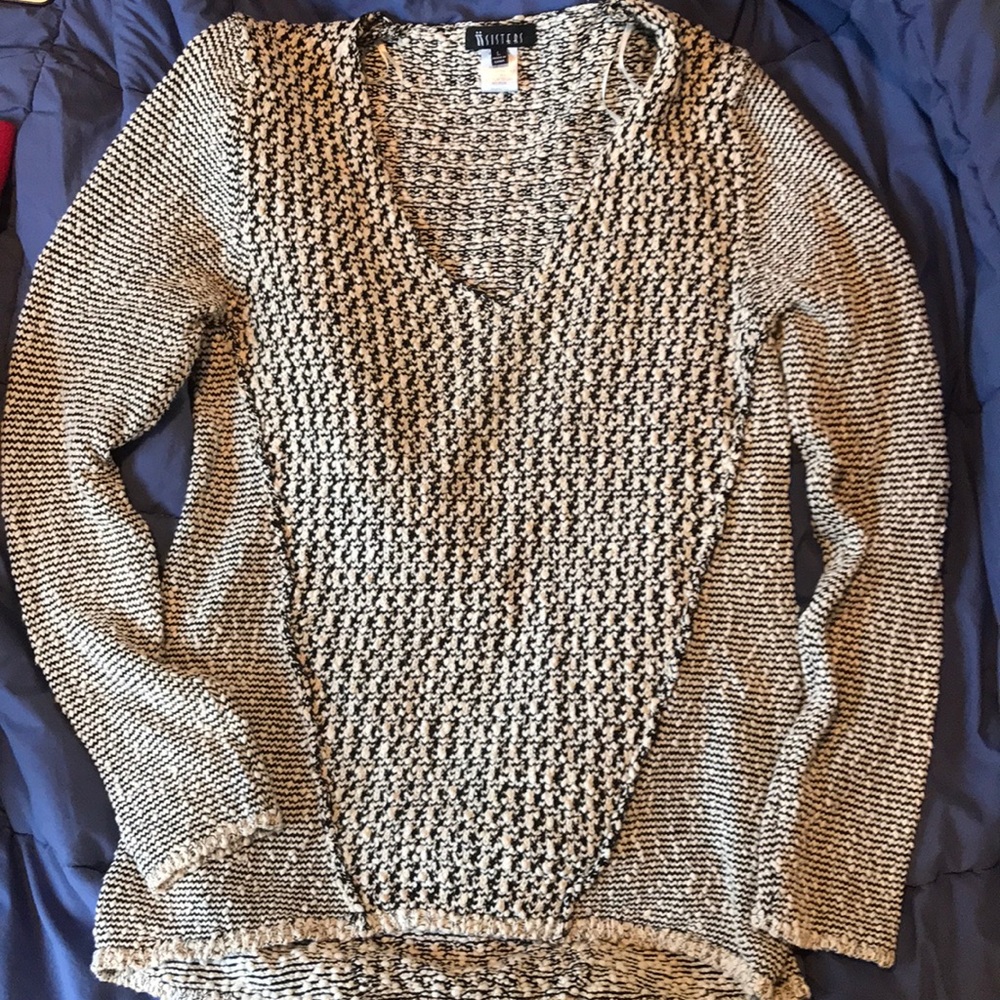 Black and white v-neck sweater
